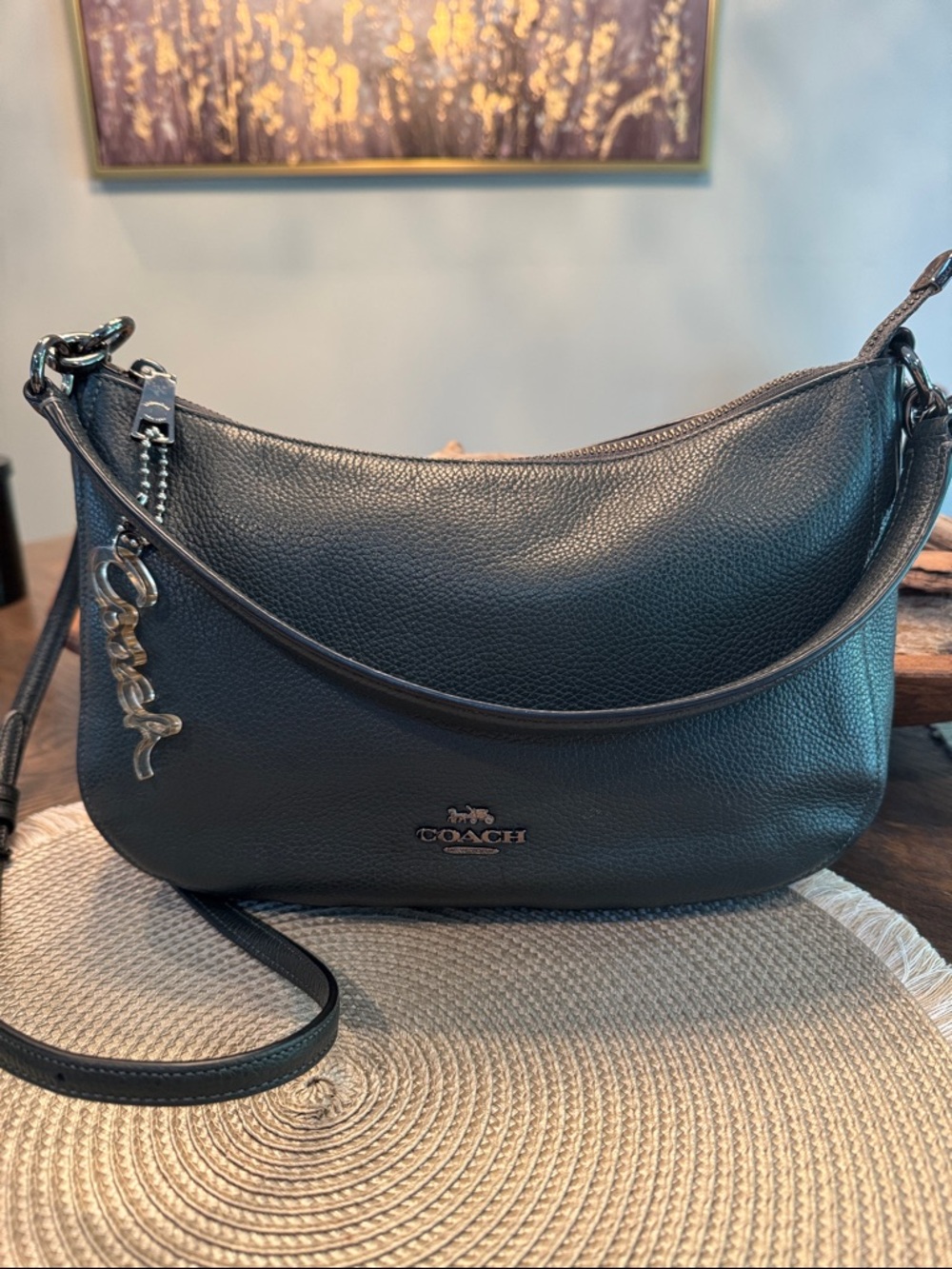 Coach Vintage Deep Evergreen Pebbled Leather Shoulder Bag with ScribbleTag